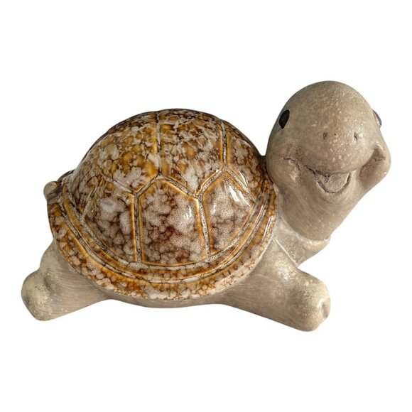 Vintage Ceramic Turtle Figurine – Glazed Shell & Matte Body – 7" - Picture 1 of 5